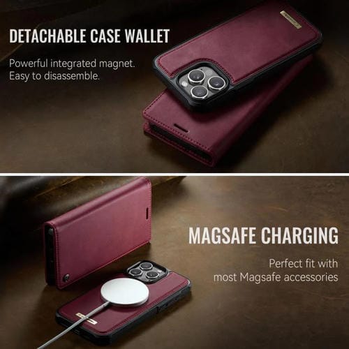 Funda de cuero desmontable CaseMe C49 con bloqueo RFID MagSafe para iPhone 13 Pro Max (roja)