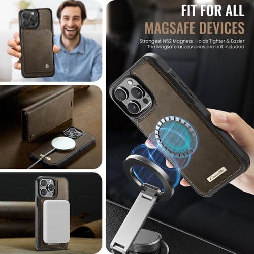 Funda de cuero desmontable CaseMe C49 con bloqueo RFID MagSafe para iPhone 13 Pro Max (café)
