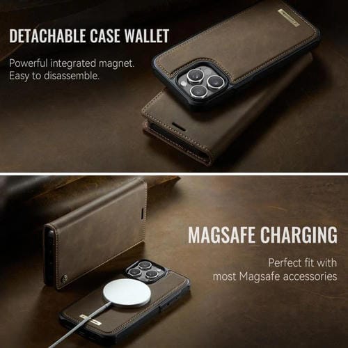 Funda de cuero desmontable CaseMe C49 con bloqueo RFID MagSafe para iPhone 13 Pro Max (café)