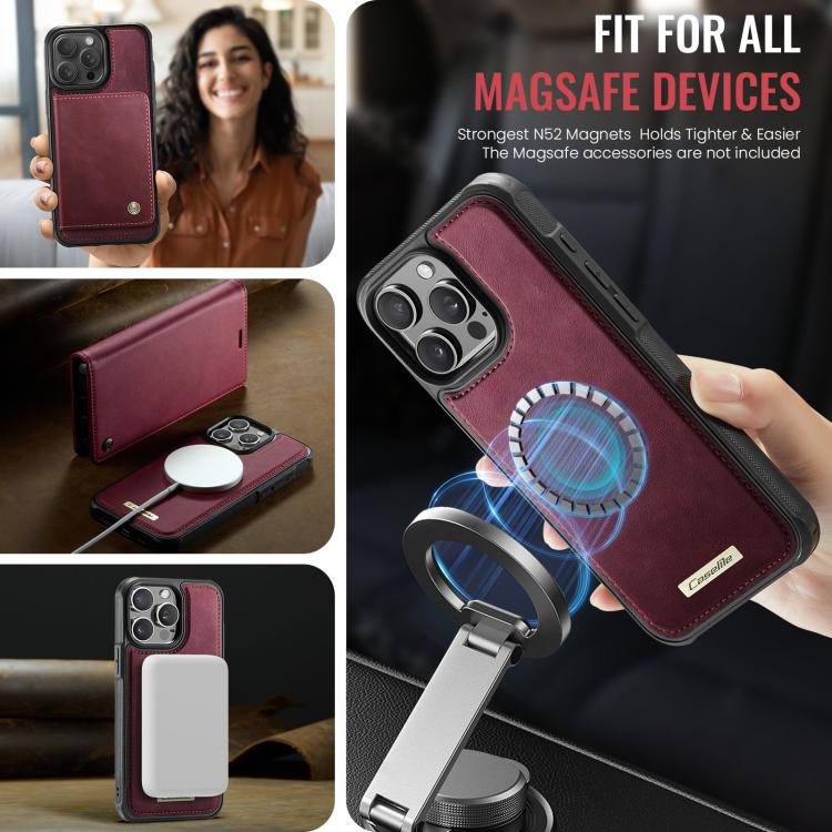 Funda de cuero desmontable CaseMe C49 para iPhone 12 Pro Max con bloqueo RFID MagSafe (roja)