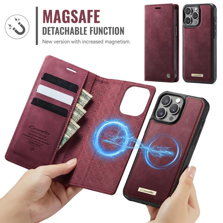 Funda de cuero desmontable CaseMe C49 para iPhone 12 Pro Max con bloqueo RFID MagSafe (roja)