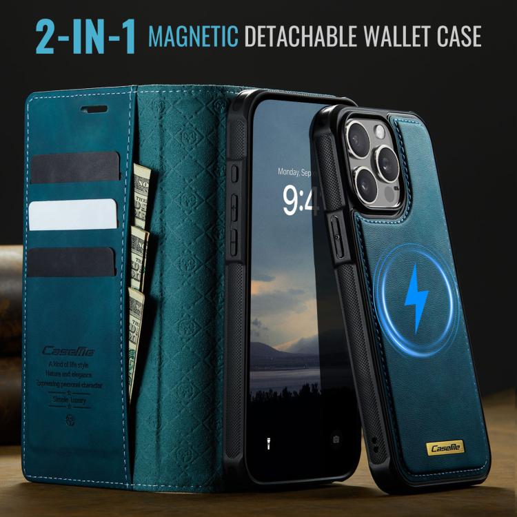 Funda de cuero desmontable CaseMe C49 con bloqueo RFID MagSafe para iPhone 12 Pro Max (verde)