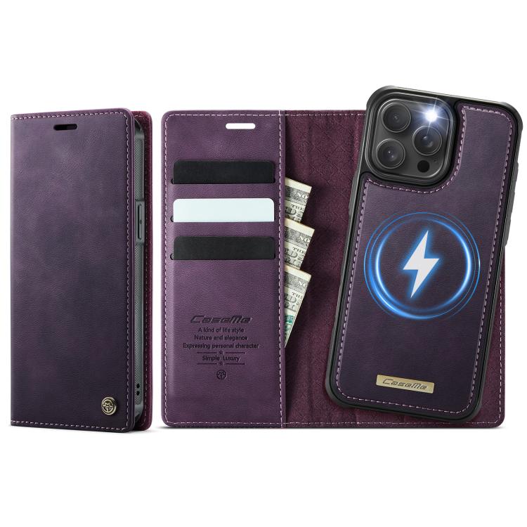 Funda de cuero desmontable CaseMe C49 para iPhone 12 Pro Max con bloqueo RFID MagSafe (morado)