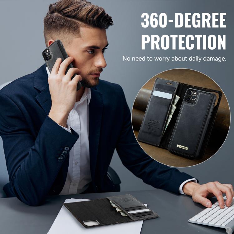Funda de cuero desmontable CaseMe C49 con bloqueo RFID MagSafe para iPhone 11 Pro (negra)