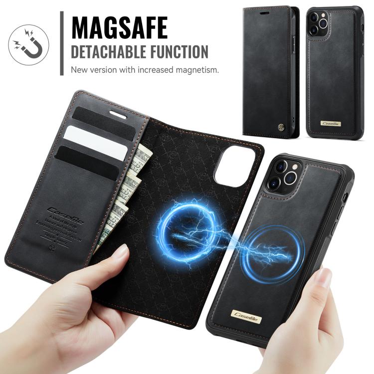 Funda de cuero desmontable CaseMe C49 con bloqueo RFID MagSafe para iPhone 11 Pro Max (negra)
