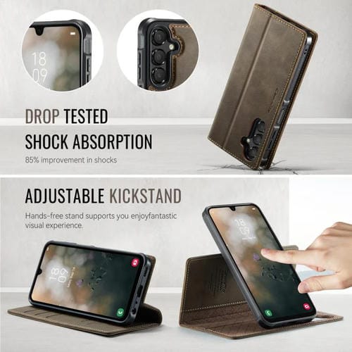 Funda de cuero desmontable con bloqueo RFID magnético CaseMe C49 para Samsung Galaxy A15 (café)