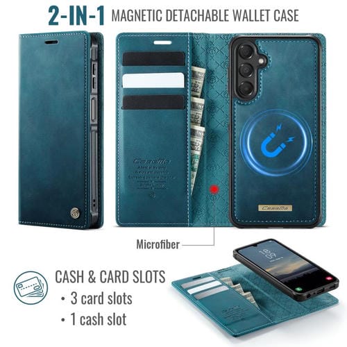 Funda de cuero desmontable con bloqueo RFID magnético CaseMe C49 para Samsung Galaxy A15 (verde)