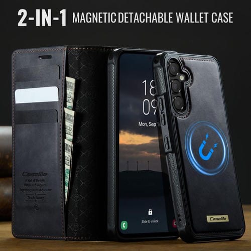 Funda de cuero desmontable con bloqueo RFID magnético para Samsung Galaxy A54 5G CaseMe C49 (negro)