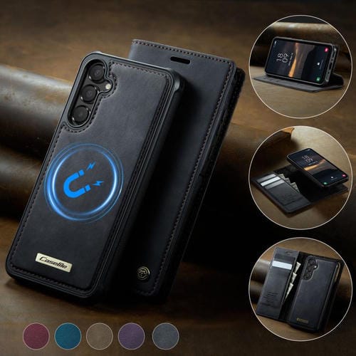 Funda de cuero desmontable con bloqueo RFID magnético para Samsung Galaxy A54 5G CaseMe C49 (negro)