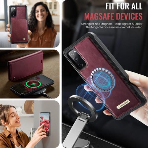 Funda de cuero desmontable CaseMe C49 con bloqueo RFID magnético para Samsung Galaxy S20 FE (roja)