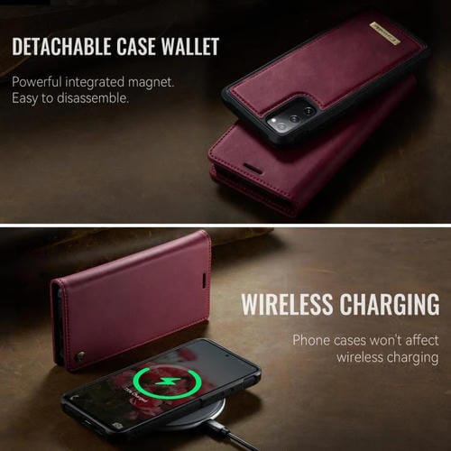 Funda de cuero desmontable CaseMe C49 con bloqueo RFID magnético para Samsung Galaxy S20 FE (roja)