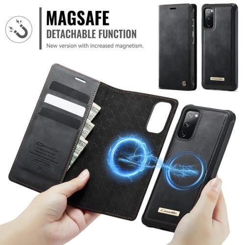 Funda de cuero desmontable CaseMe C49 con bloqueo RFID magnético para Samsung Galaxy S20 FE (negra)