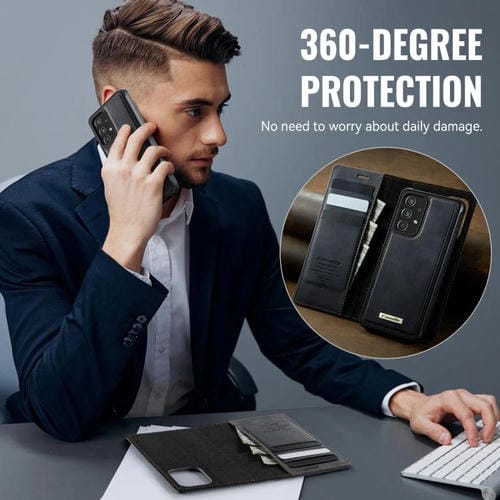 Funda de cuero desmontable con bloqueo RFID magnético para Samsung Galaxy A53 5G CaseMe C49 (negro)