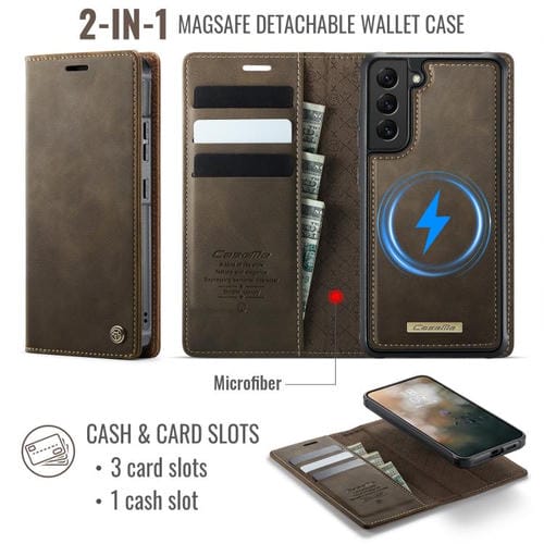 Funda de cuero desmontable con bloqueo RFID magnético para Samsung Galaxy S22+ 5G CaseMe C49 (café)