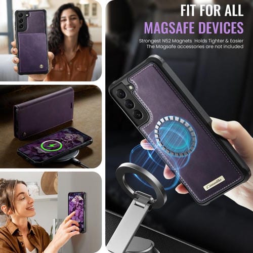 Funda de cuero desmontable con bloqueo RFID magnético para Samsung Galaxy S22 5G CaseMe C49 (morado)
