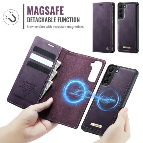 Funda de cuero desmontable con bloqueo RFID magnético para Samsung Galaxy S22 5G CaseMe C49 (morado)