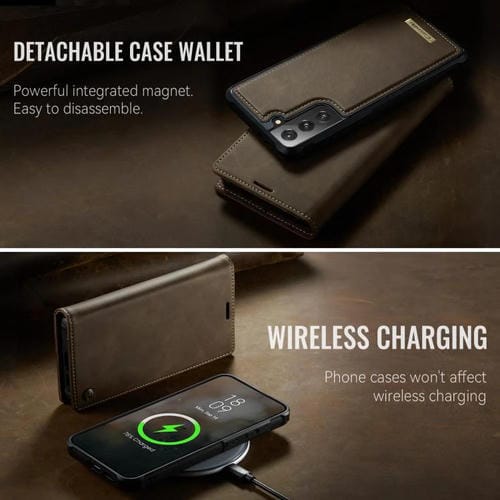 Funda de cuero desmontable con bloqueo RFID magnético para Samsung Galaxy S21 5G CaseMe C49 (café)