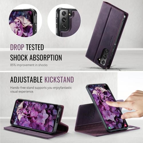 Funda de cuero desmontable con bloqueo RFID magnético para Samsung Galaxy S21 5G CaseMe C49 (morado)