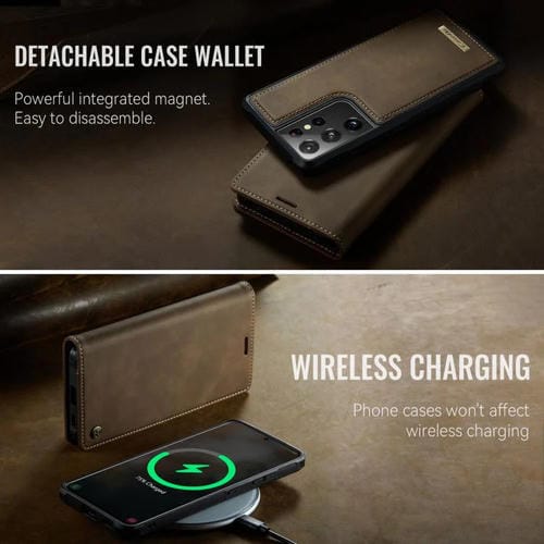 Funda de cuero desmontable con bloqueo RFID magnético para Samsung Galaxy S21 Ultra 5G CaseMe C49 (café)