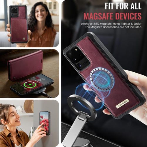 Funda de cuero desmontable con bloqueo RFID magnético CaseMe C49 para Samsung Galaxy S20 Ultra (roja)