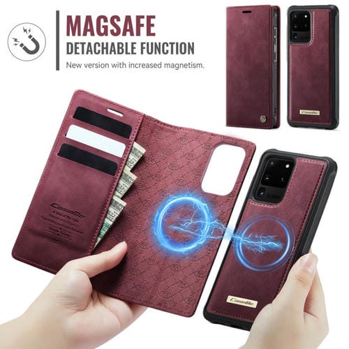 Funda de cuero desmontable con bloqueo RFID magnético CaseMe C49 para Samsung Galaxy S20 Ultra (roja)
