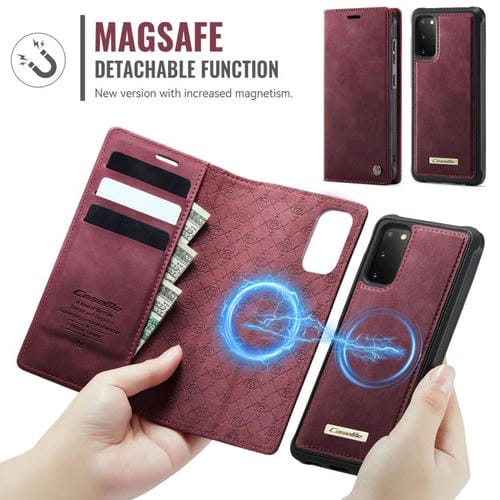 Funda de cuero desmontable con bloqueo RFID magnético CaseMe C49 para Samsung Galaxy S20 (roja)