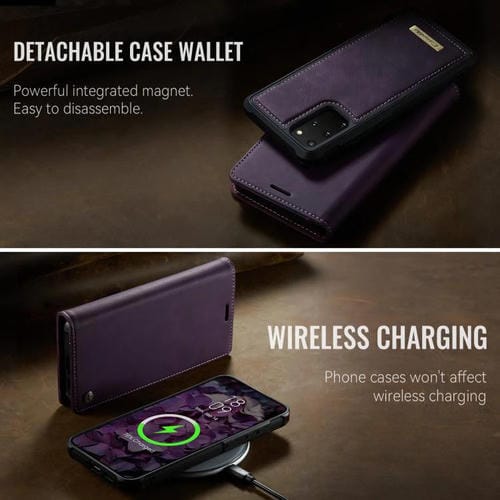 Funda de cuero desmontable CaseMe C49 con bloqueo RFID magnético para Samsung Galaxy S20+ (morado)