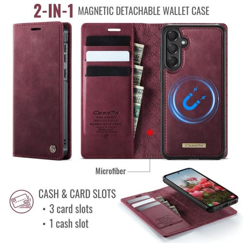 Funda de cuero desmontable con bloqueo RFID magnético CaseMe C49 para Samsung Galaxy A55/A35 5G (roja)