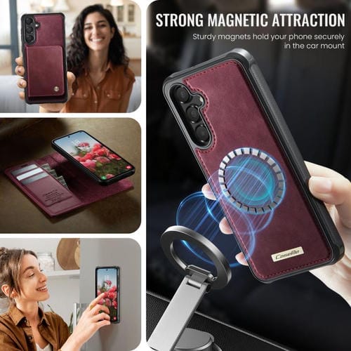 Funda de cuero desmontable con bloqueo RFID magnético CaseMe C49 para Samsung Galaxy A55/A35 5G (roja)