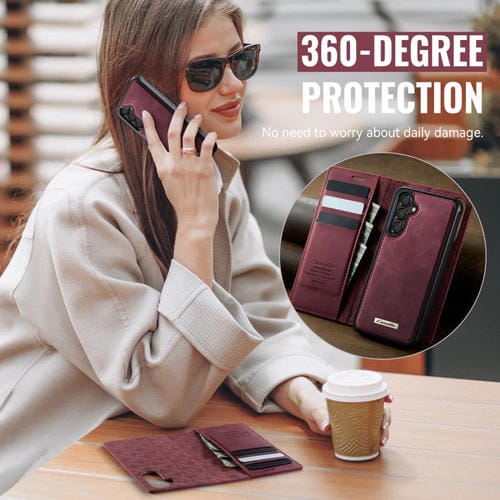 Funda de cuero desmontable con bloqueo RFID magnético CaseMe C49 para Samsung Galaxy A55/A35 5G (roja)