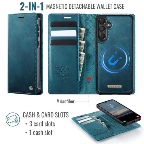 Funda de cuero desmontable con bloqueo RFID magnético CaseMe C49 para Samsung Galaxy A55/A35 5G (verde)