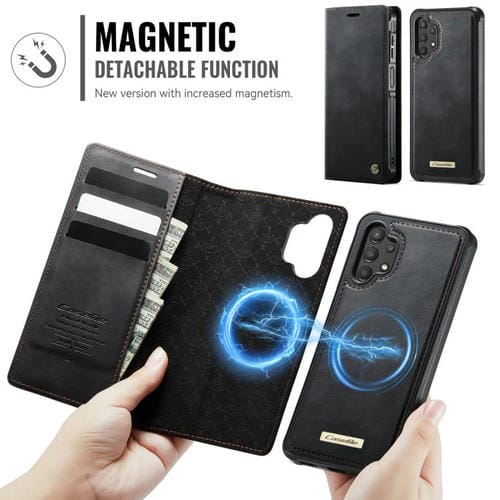 Funda de cuero desmontable CaseMe C49 con bloqueo RFID magnético para Samsung Galaxy A13/A04s (negra)