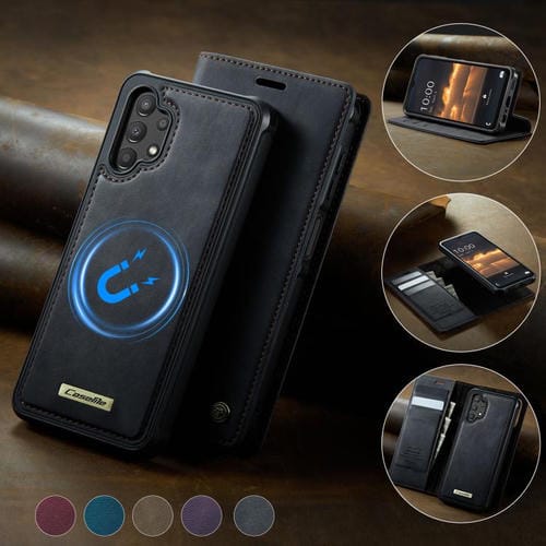 Funda de cuero desmontable CaseMe C49 con bloqueo RFID magnético para Samsung Galaxy A13/A04s (negra)