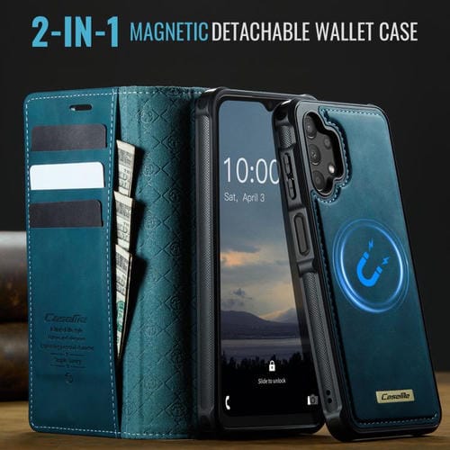 Funda de cuero desmontable CaseMe C49 con bloqueo RFID magnético para Samsung Galaxy A13/A04s (verde)