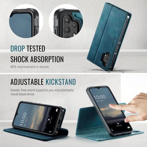 Funda de cuero desmontable CaseMe C49 con bloqueo RFID magnético para Samsung Galaxy A13/A04s (verde)