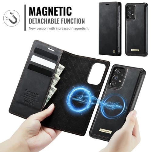 Funda de cuero desmontable CaseMe C49 con bloqueo RFID magnético para Samsung Galaxy A52/A52s (negra)
