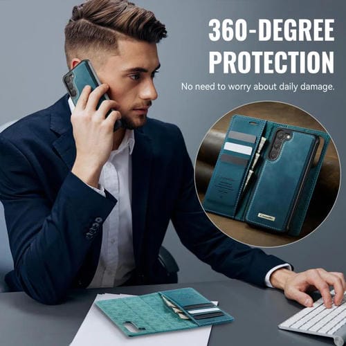 Funda de cuero desmontable con bloqueo RFID magnético para Samsung Galaxy S23 5G CaseMe C49 (verde)