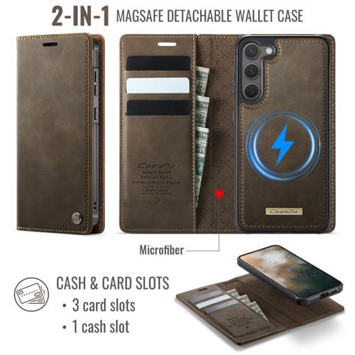 Funda de cuero desmontable con bloqueo RFID magnético para Samsung Galaxy S23+ 5G CaseMe C49 (café)