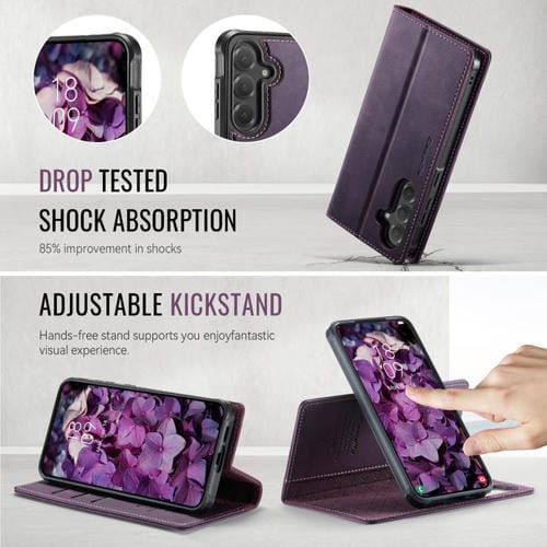 Funda de cuero desmontable con bloqueo RFID magnético para Samsung Galaxy S23+ 5G CaseMe C49 (morado)