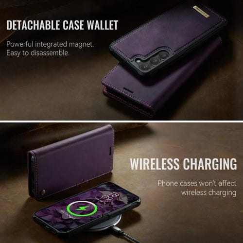 Funda de cuero desmontable con bloqueo RFID magnético para Samsung Galaxy S23+ 5G CaseMe C49 (morado)