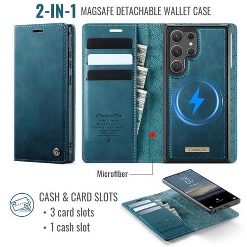 Funda de cuero desmontable con bloqueo RFID magnético para Samsung Galaxy S23 Ultra 5G CaseMe C49 (verde)