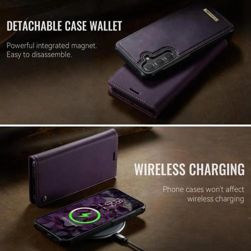 Funda de cuero desmontable con bloqueo RFID magnético para Samsung Galaxy S23 FE 5G CaseMe C49 (morado)