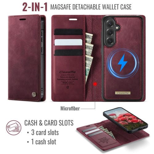 Funda de cuero desmontable CaseMe C49 con bloqueo RFID magnético para Samsung Galaxy S24 FE 5G (roja)