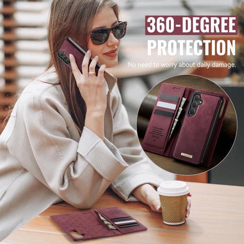 Funda de cuero desmontable CaseMe C49 con bloqueo RFID magnético para Samsung Galaxy S24 FE 5G (roja)