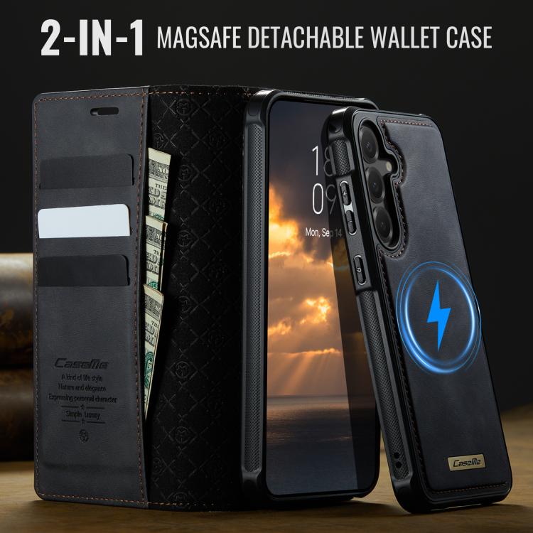 Funda de cuero desmontable CaseMe C49 con bloqueo RFID magnético para Samsung Galaxy S24 FE 5G (negra)