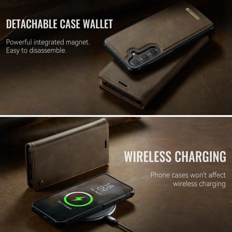 Funda de cuero desmontable con bloqueo RFID magnético CaseMe C49 para Samsung Galaxy S24 FE 5G (café)