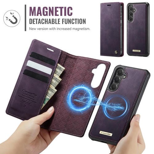 Funda de cuero desmontable con bloqueo RFID magnético para Samsung Galaxy S24 FE 5G CaseMe C49 (morado)