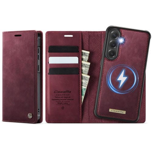 Funda de cuero desmontable CaseMe C49 con bloqueo RFID magnético para Samsung Galaxy S24/S25 (roja)