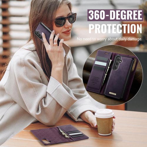 Funda de cuero desmontable CaseMe C49 con bloqueo RFID magnético para Samsung Galaxy S24+/S25+ (morado)
