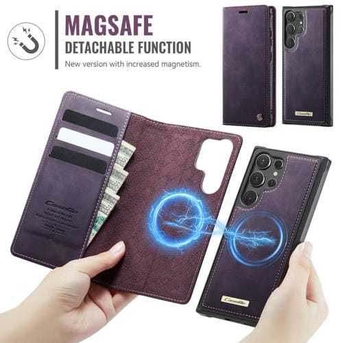 Funda de cuero desmontable con bloqueo RFID magnético para Samsung Galaxy S24 Ultra 5G CaseMe C49 (morado)